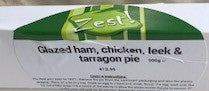 Glazed ham, chicken, leek and tarragon pie
